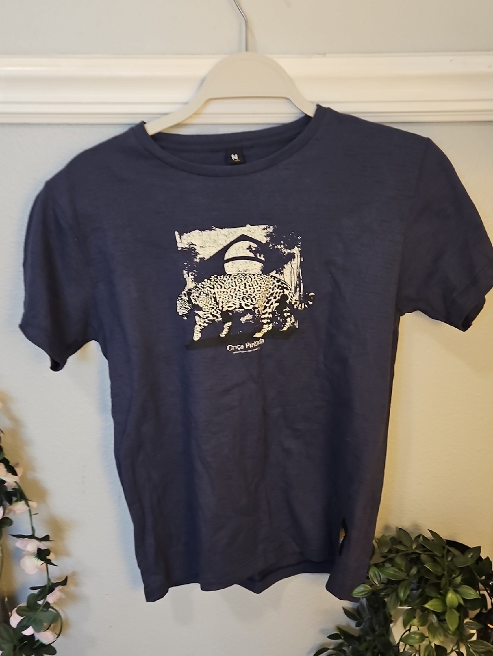 Boy's Navy Short-Sleeve Graphic Tee with White Leopard Print